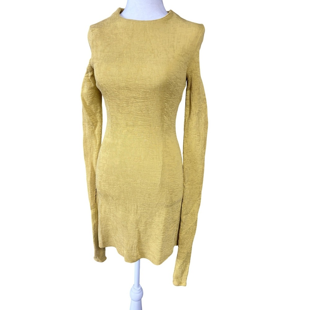 Jovonna London Women's XS Yellow Textured Knit‎ Long Sleeve Bodycon Mini Dress